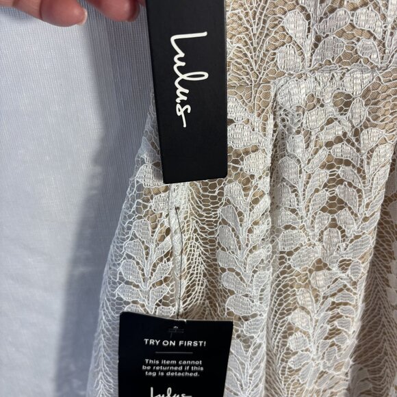 Lulus White & Beige Lace V-Neck Sleeveless Dress - Picture 5 of 11